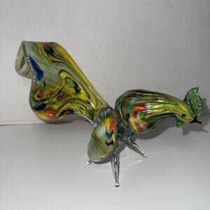 Glass Multicolor Rooster Excellent Condition Vtg 1990’s Art Glass 11.5x3.75x6.75